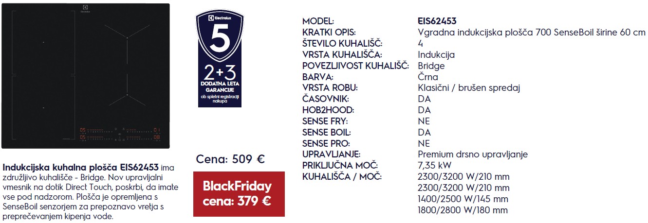 Indukcijska plo&scaron;ča Electrolux EIS62453 - BlackFriday