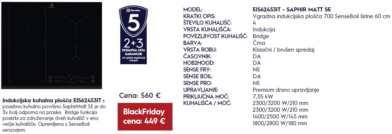 Indukcijska plo&scaron;ča Electrolux EIS62453IT SaphirMatt SE - BlackFriday